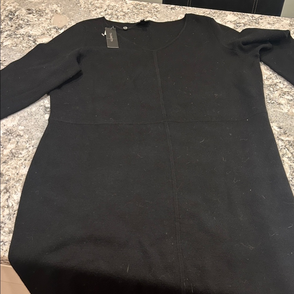 Talbots Premium Merino Wool size 1X Classic Black V-Neck Dress